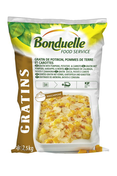 Gratin de potiron, pommes de terre et carottes au mascarpone - en gros