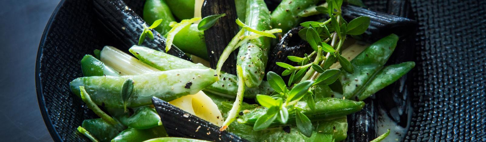 Duo de penne aux snap peas Duo de penne aux snap peas